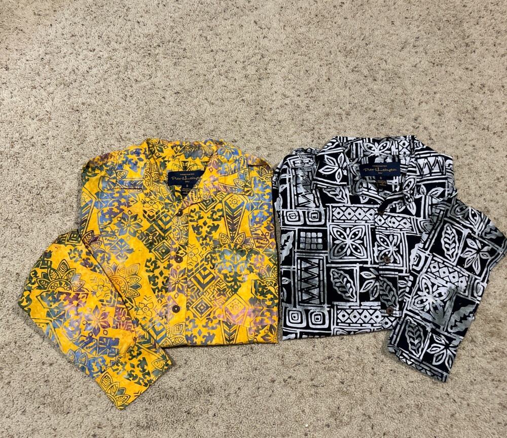 LOT 2 PETE HUNTINGTON size S SHIRT LS Button up BALI FLORAL BLACK YELLOW H26